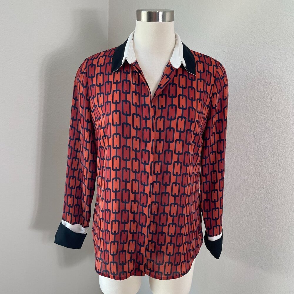 Express Shirt Womens Small‎ Geometric Chain Print Button Up Blouse Long Sleeve